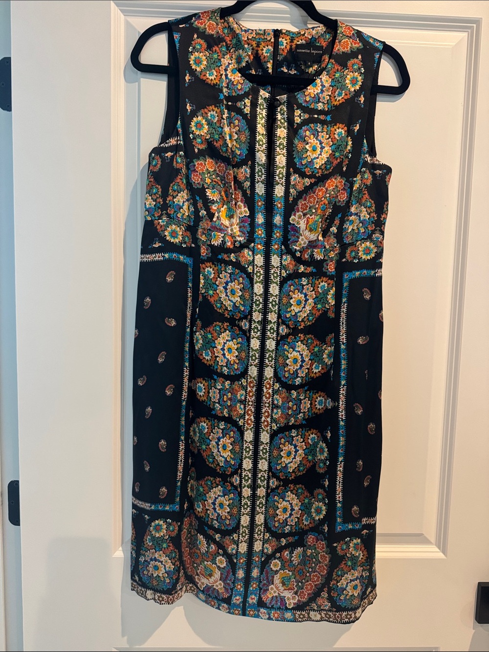 Nanette Lepore Black Floral-Print Mini Dress with Teal & Orange Accents